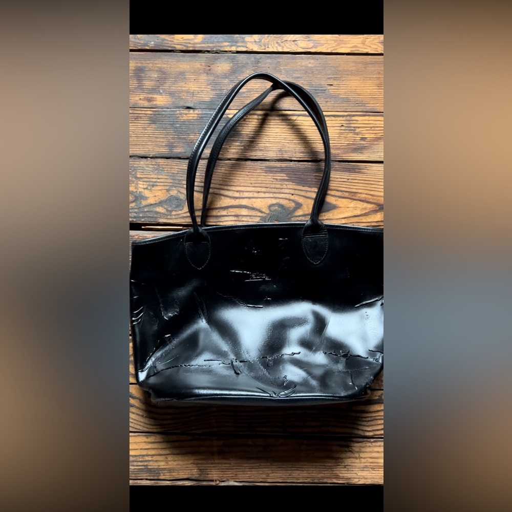 Black leather longchamp handbag